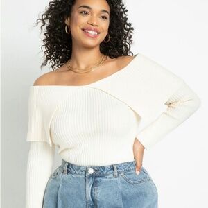 Eloquii Off-the-Shoulder Sweater in Cream Size 14